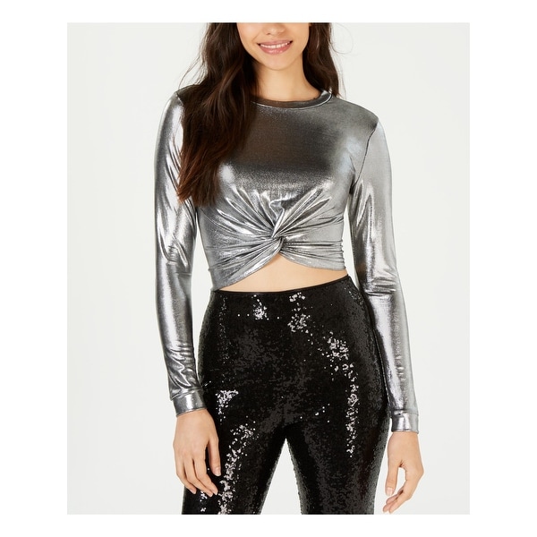 Silver long sleeve crop top Clearance