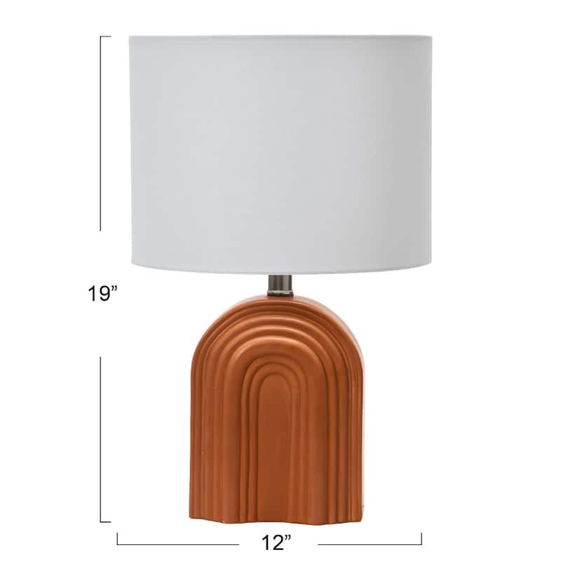 Carved Arch Stoneware Table Lamp with Linen Drum Shade