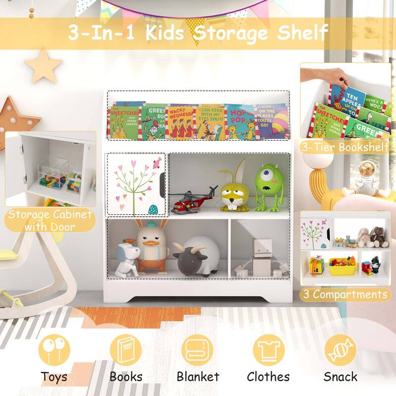 Costway Toy Storage Organizer 3-In-1 Kids Toy Shelf with Book Shelf, - See Details