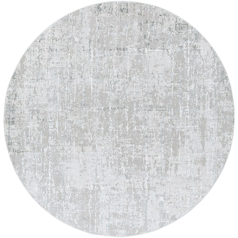Livabliss Modern & Contemporary Aisha Abstract Area Rug - 5'3" x 5'3" Round - Grey/White