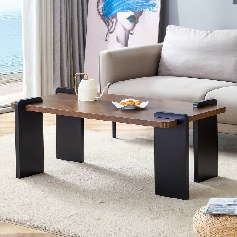39.3" Minimalist Coffee Table, Dark Wood Finish