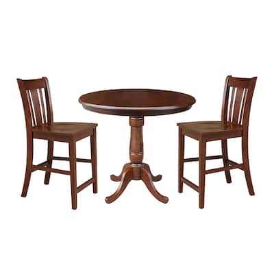 36" Round Pedestal Counter Height Table with 2 Madrid Stools - Mocha - 3 Piece Set