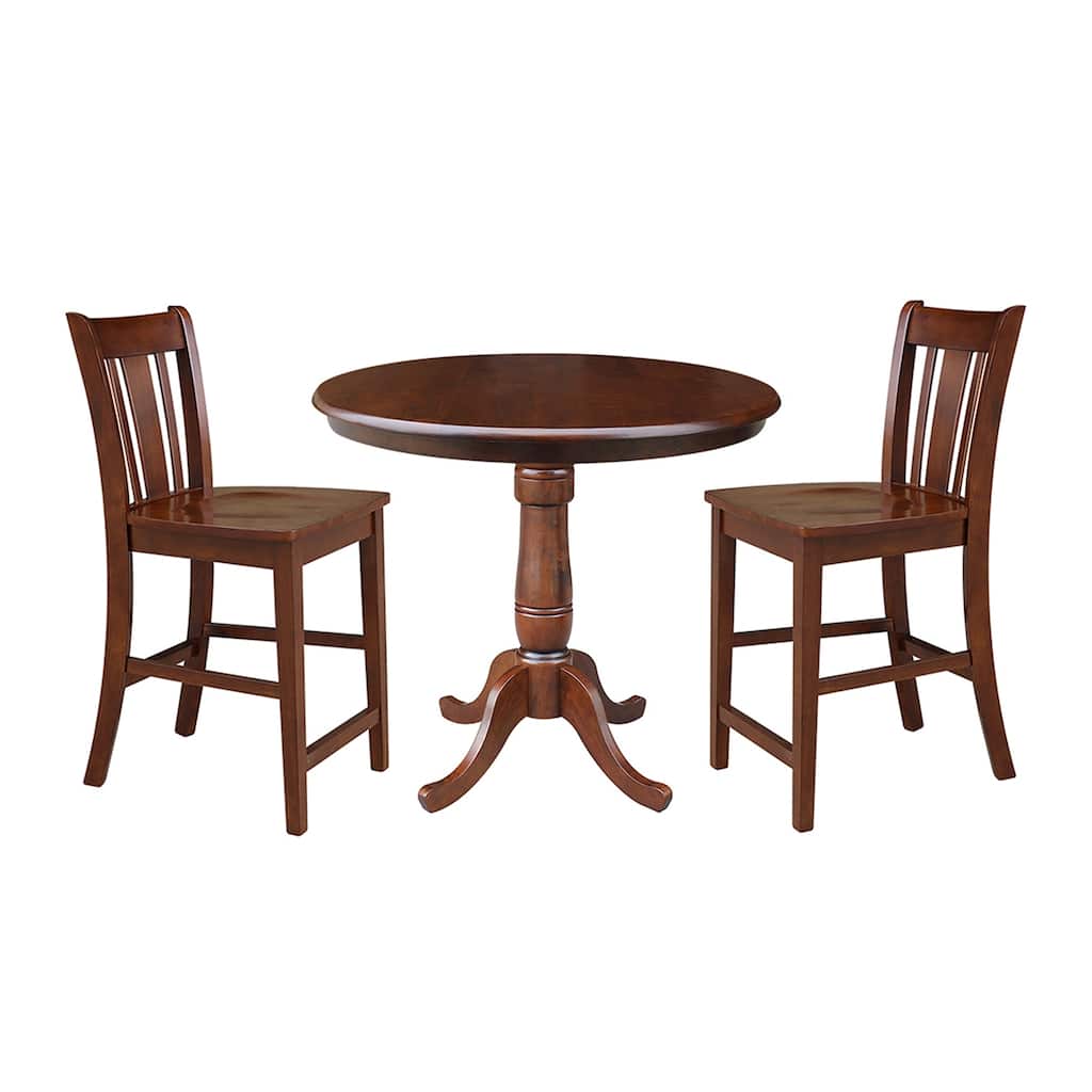36" Round Pedestal Counter Height Table with 2 Madrid Stools - Mocha - 3 Piece Set