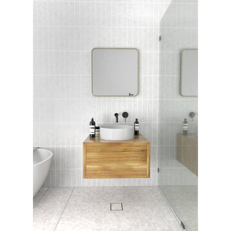 Glass Warehouse 22 in. H x 22 in. W Radius Corner Stainless Steel Framed Mirror