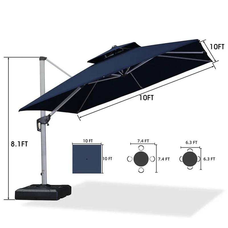 PURPLE LEAF 10ft Square Patio Offset Cantilever Umbrella with Base Included