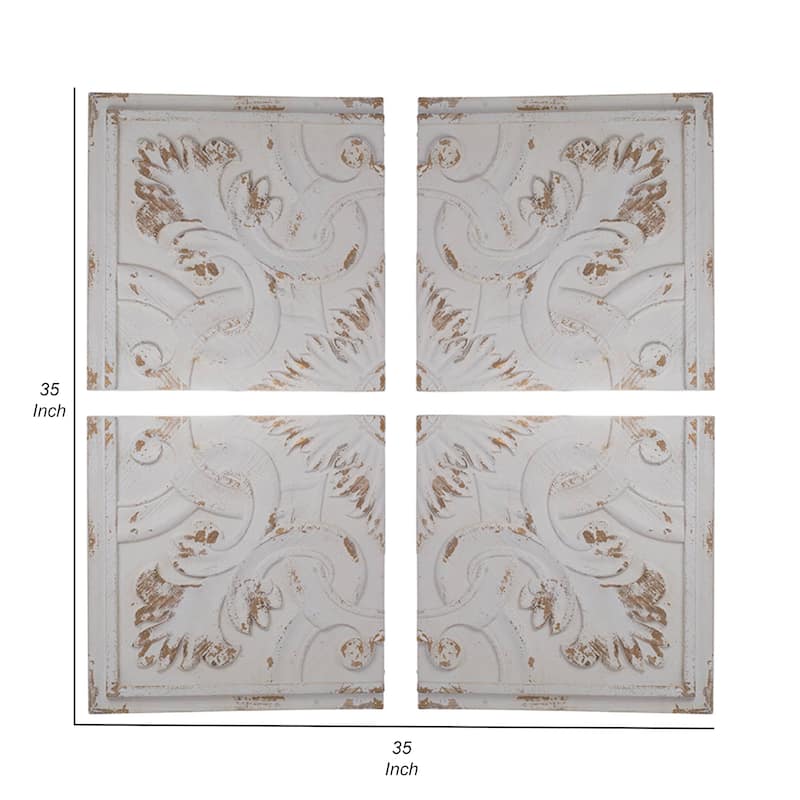 18 Inch Wall Art Panel Set of 4, Square Split Image, Fir Wood, White, Brown