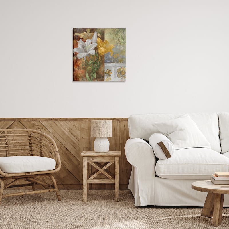 Stupell Blooming Lilies on Tile Pattern Canvas Wall Art Design By Sasha