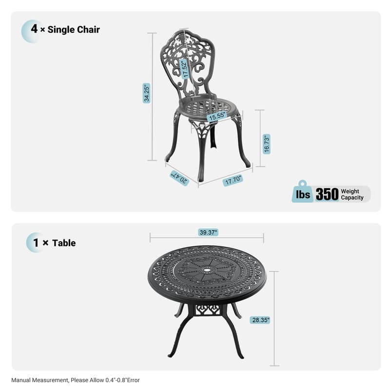 Traditions 5-Piece Patio Outdoor Dining Set with 4 Dining Chairs and 39.37 in.Round Table, Rust Free