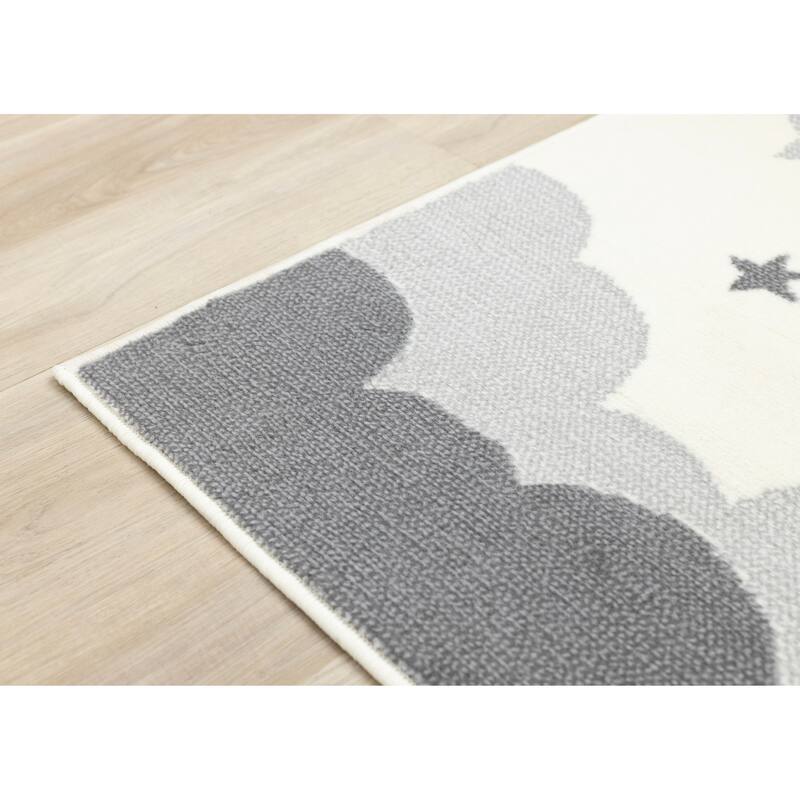 Cream Grey Bunny Kids Nursery Area Rug, 3'11" x 5'7"