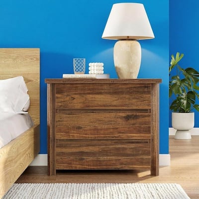 Rustic Brown Engineered Wood 3-Drawer Nightstand with Sturdy Storage