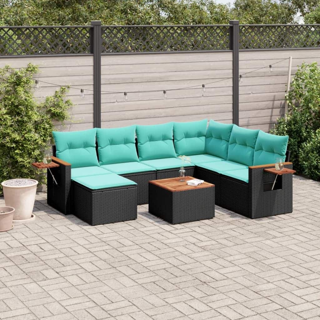 vidaXL 8 Piece Patio Sofa Set with Cushions Black Poly Rattan (US only) - 24.4 x 24.4 x 27.2