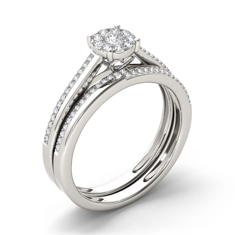 1/3ct TDW Diamond Cluster Bridal Set in 10K Gold for Women