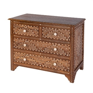 Rashmi 40 in. W Rectangular Teak & Bone In-Lay 4 Drawer Accent Chest