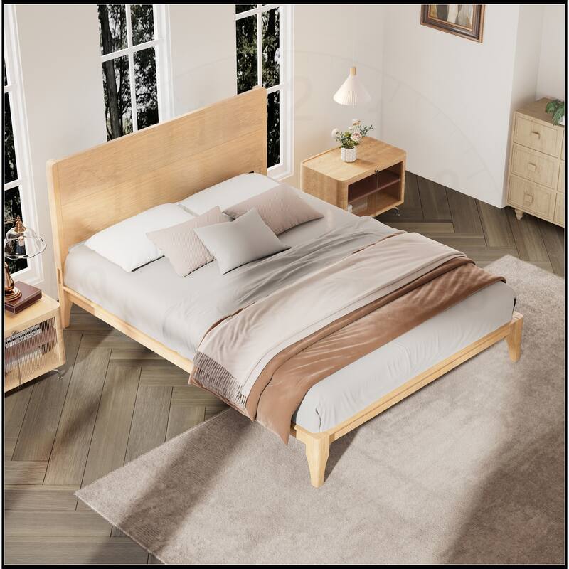 12 Inch Bamboo Wood Platform Bed with Wood Slat Metal Support - Natural - King