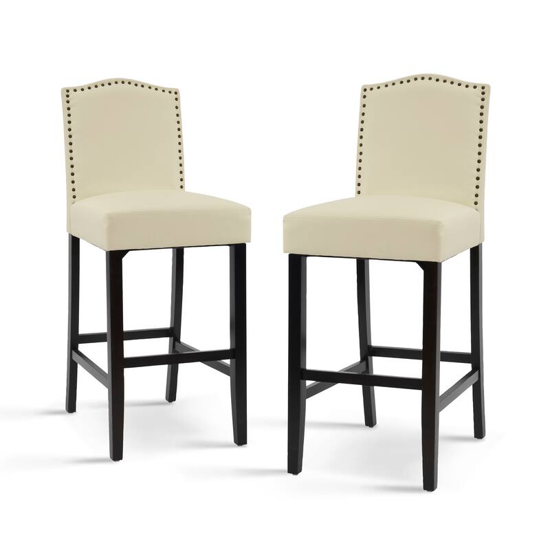 Set of 2 PU Leather Upholstered Bar Stools with Nailhead Trim