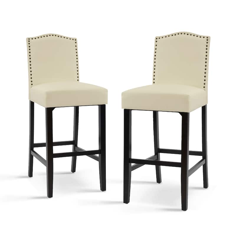 Upholstered Counter Stool Side Dining Chair Set of 2 - Beige PU Leather