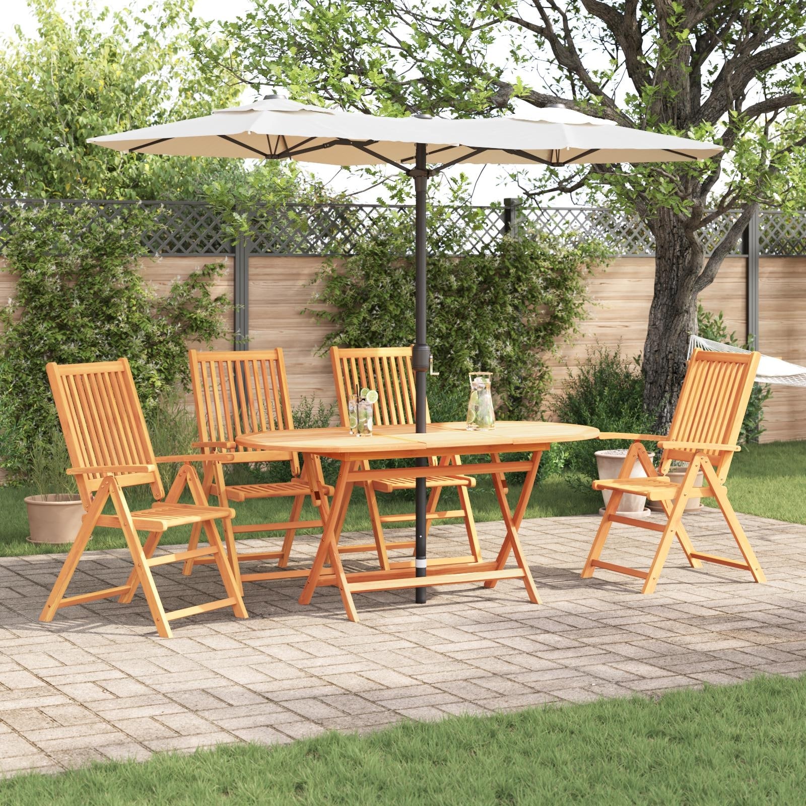 vidaXL Outdoor Dining Set Set of 5 Natural Wood Solid Acacia Wood - 63.0 x 33.5 x 29.5 in