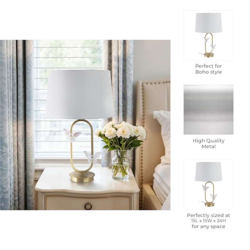 Metal Table Lamp Iridescent Butterfly Accents Fabric Shade - 24" Gold - 15" x 15" x 24"