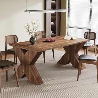 63-Inch Rectangular Farmhouse Wood Dining Table for Dining Room Kitchen ...