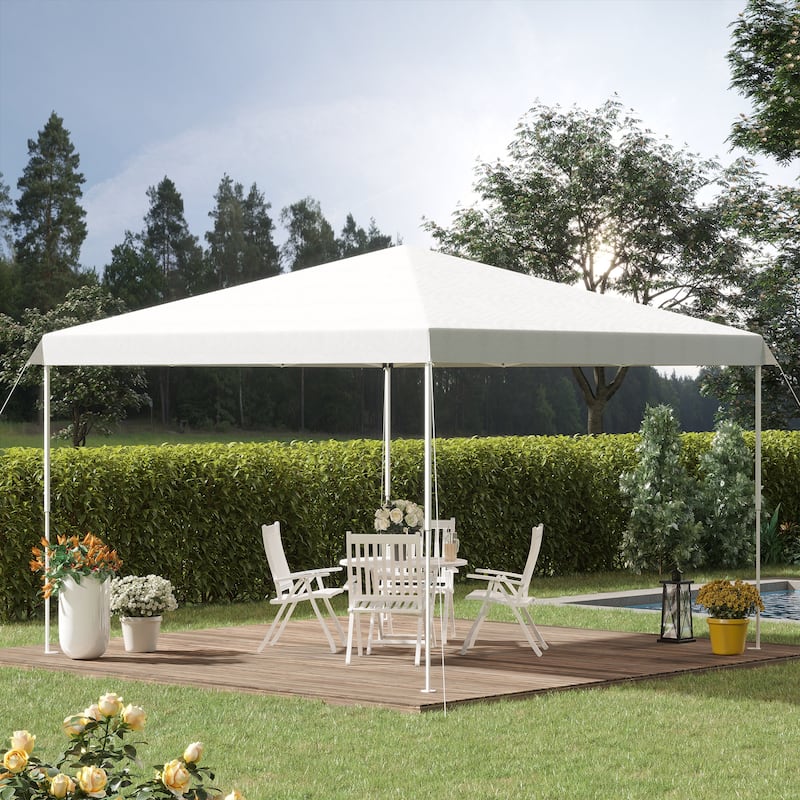 Outsunny 13' x 13' Pop Up Canopy Party Tent Folding Instant Sun Shade with Adjustable Height, Carry Bag - White