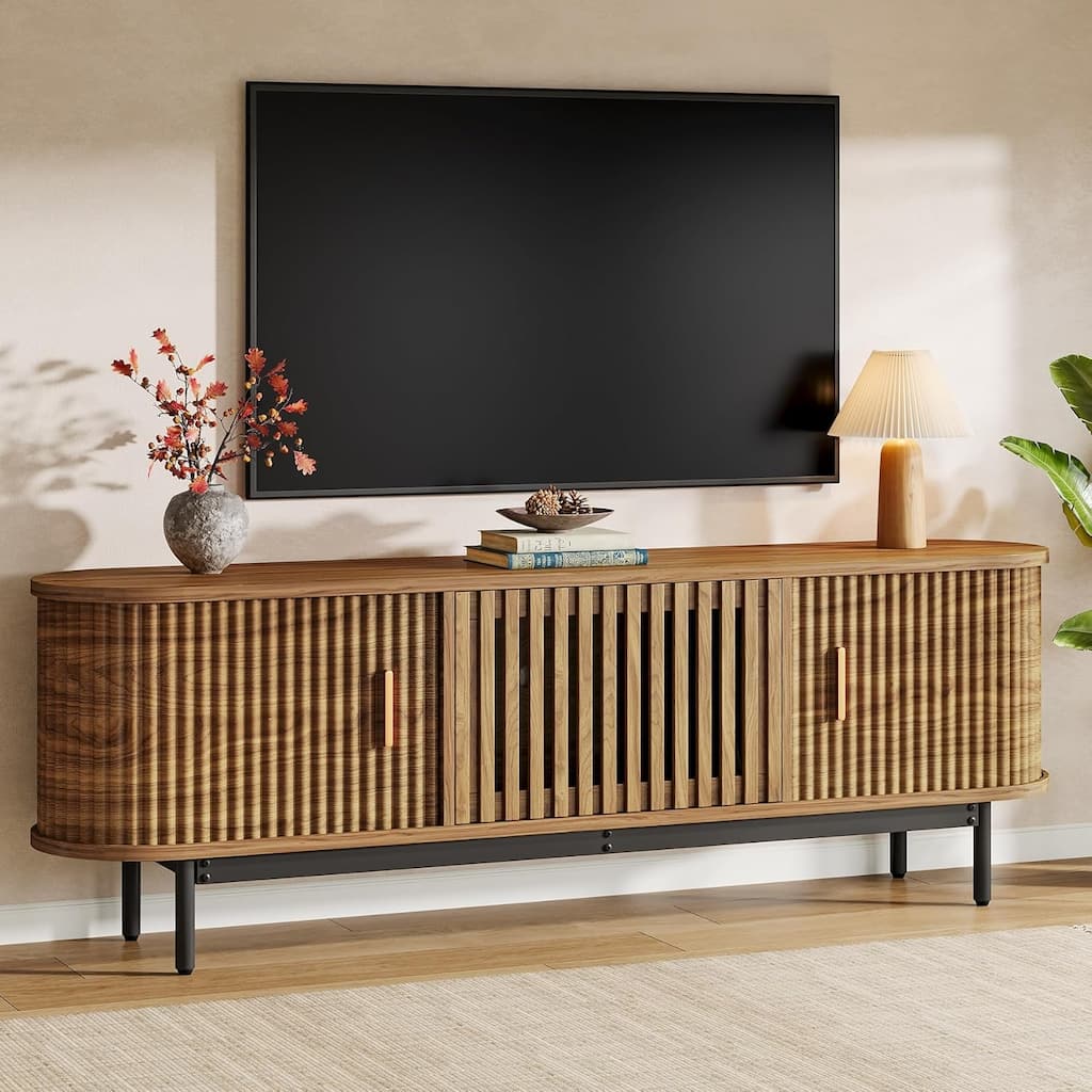 70" TV Console, Mid-Century Modern Media Entertainment Center for TVs up to 80" - 70" W x 15.75" D x 23.62" H