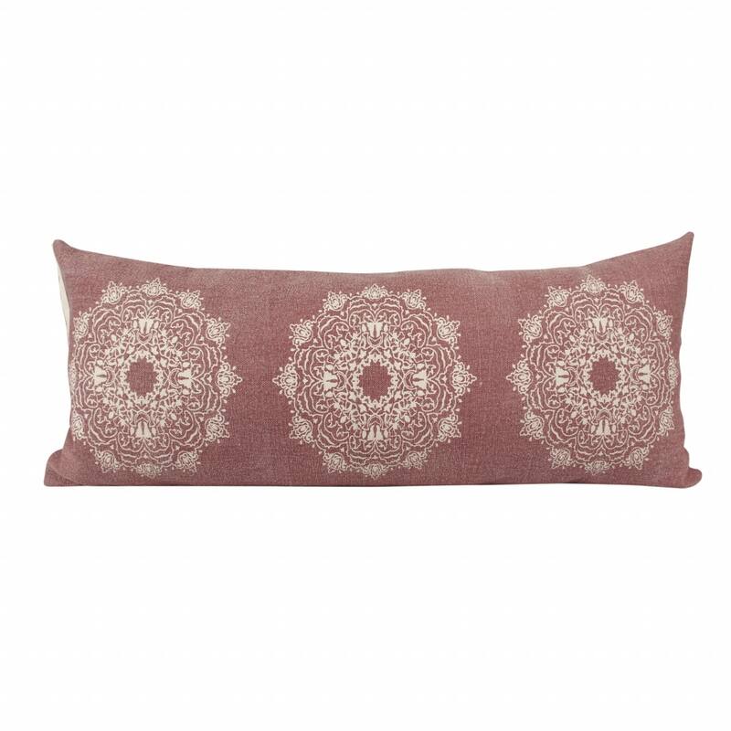 HomeRoots 14" X 36" Dusty Rose And White 100% Cotton Geometric Zippered Pillow