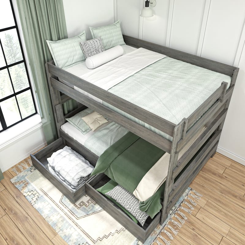 Max and Lily Farmhouse Queen over Queen Bunk Bed with Storage Drawers