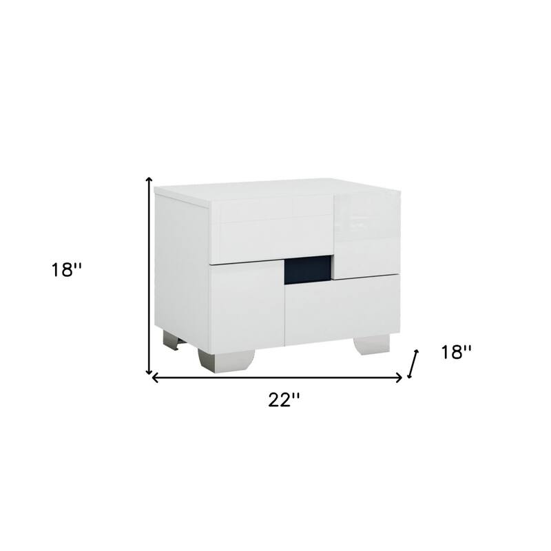 Wood Mirrored Modern Nightstand with 2 Drawers and Metal Handles