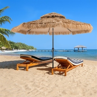10 Ft Hawaiian Style Solar Lighted Thatched Tiki Patio Umbrella