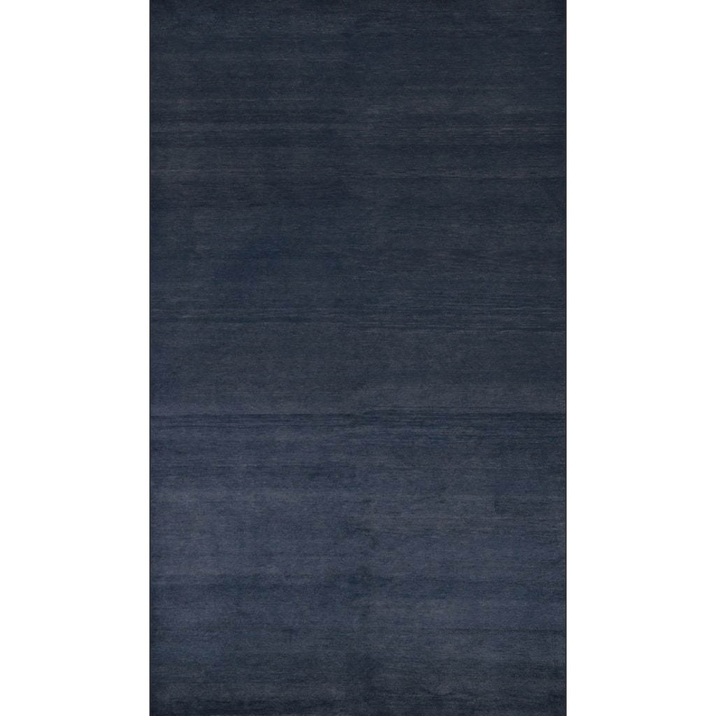 Hand Knotted Oriental 100% Wool Carpet Modern Solid Navy Blue & Blues Gabbeh Area Rug - 10' 0'' X 5' 3''
