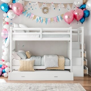 Twin Over Twin Bunk Bed with Trundle and Staircase