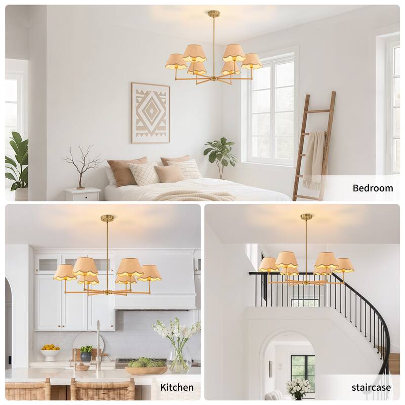 Starsky 6-Light Large Handmade Natural Rattan Boho Wagon Wheel Chandelier