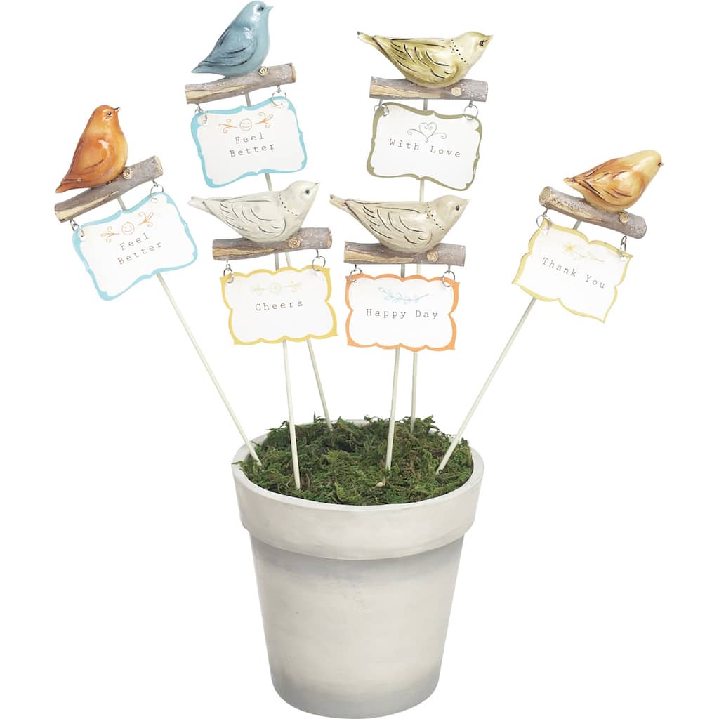 Transpac Resin 15.75 in. Multicolor Spring Aviary Pot Picks with Pot Set of 7 - Multi