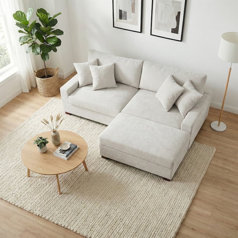 Oversized Chenille Modular Sectional Sofa Living Room Set with Ottoman