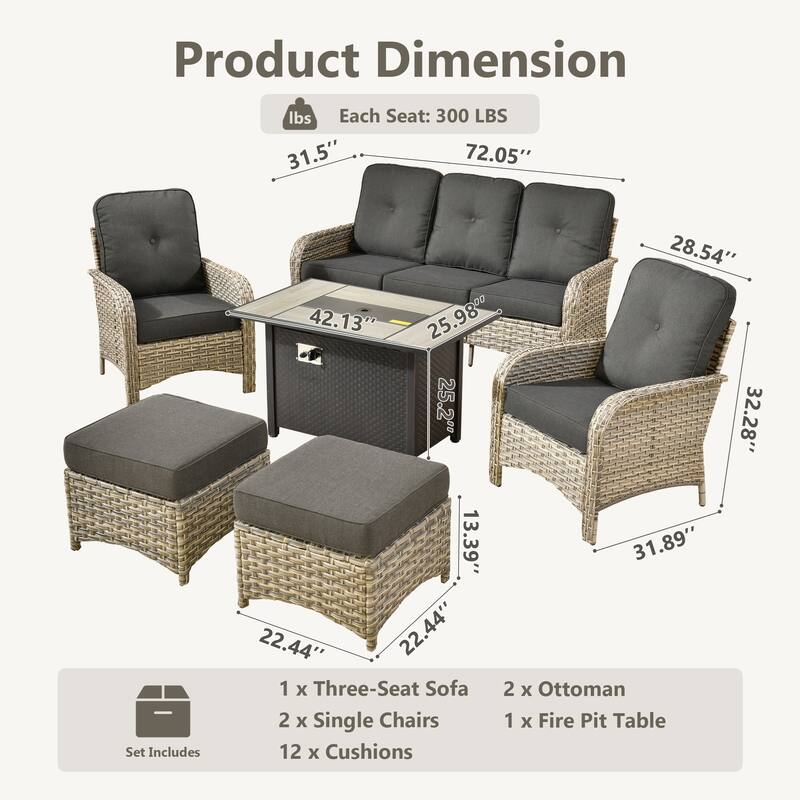 XIZZI Outdoor Patio Furniture Conversation Set with Fire Table
