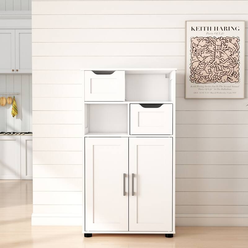 GDFStudio - Olivia Elegant Farmhouse Double-Door Storage Cabinet with Adjustable Shelves - Particle Board