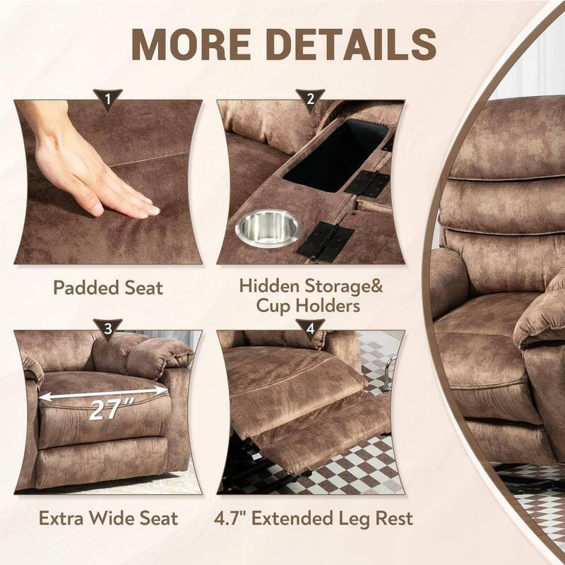 Extended Footrest Comfort Chenille Power Lift Recliner with Massage and Heat