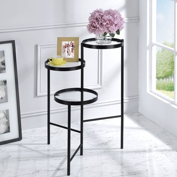 slide 2 of 6, Furniture of America Cora Modern Black 11-inch Glass Top 3-tier Indoor Plant Stand Black