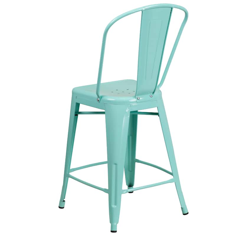24'' High Metal Indoor-Outdoor Counter Height Stool with Back - 17.75"W x 22"D x 40.25"H