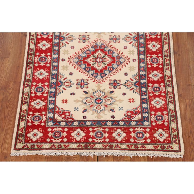 Kazak Accent Rug Hand-Knotted Oriental Beige Wool Carpet - 2'9" x 3'6"