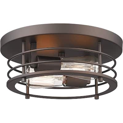 2-Light Farmhouse Flush Mount Lighting Fixture, 12inch Ceiling Light Fixture, Oil-Rubbed Bronze Finish