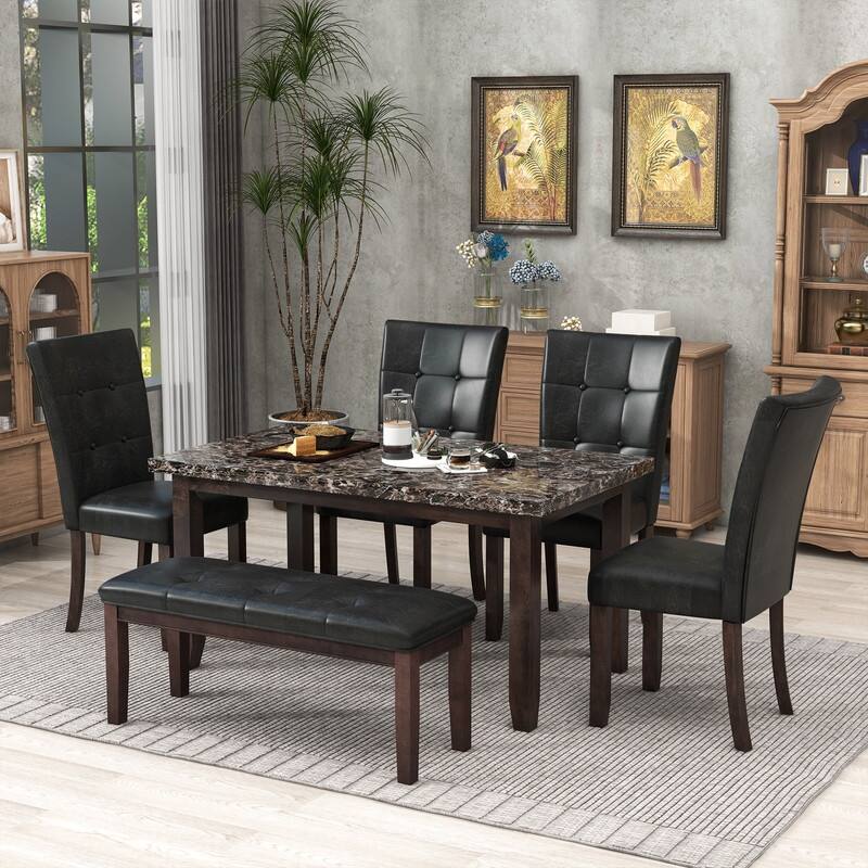 6-piece Faux Marble Dining Table Set with Faux Marble Dining Table, 4 ...