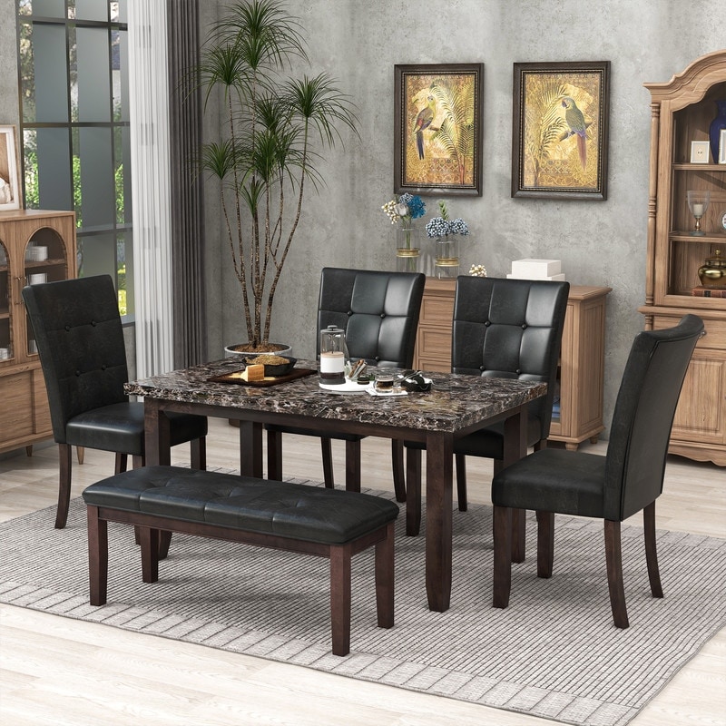 Black dining room hot sale set with bench