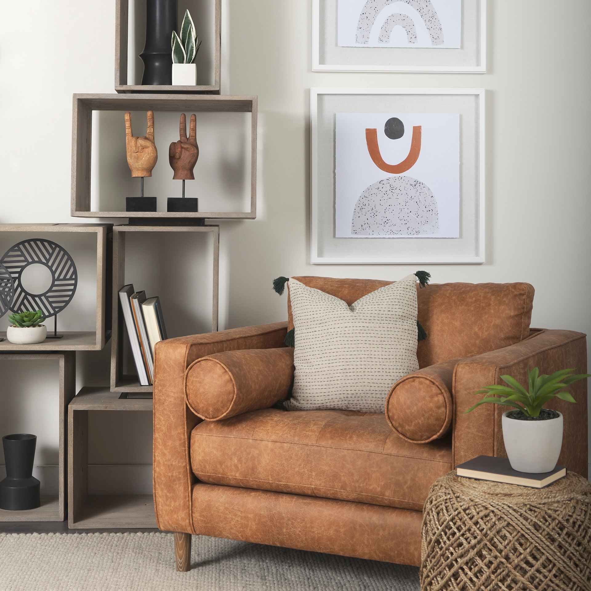 Mercana "Allium" Brown Woven Wool Round Pouf