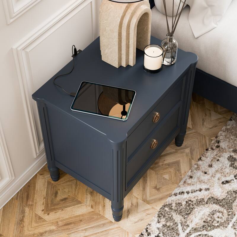 Furniture of America Arlena Modern Solid Wood Nightstand with USB Ports