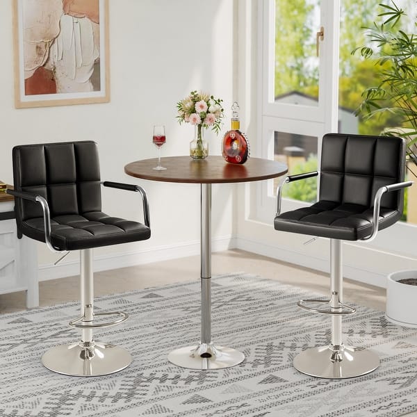 slide 2 of 9, Furniwell Bar Stools Set of 2 Modern Height Adjustable Kitchen Swivel Barstool with Armrest Black