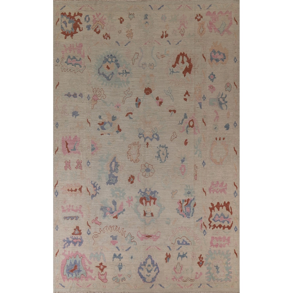 Vegetable Dye Oushak Turkish Area Rug Hand-knotted Wool Floral Carpet - 8'10"x 11'10"