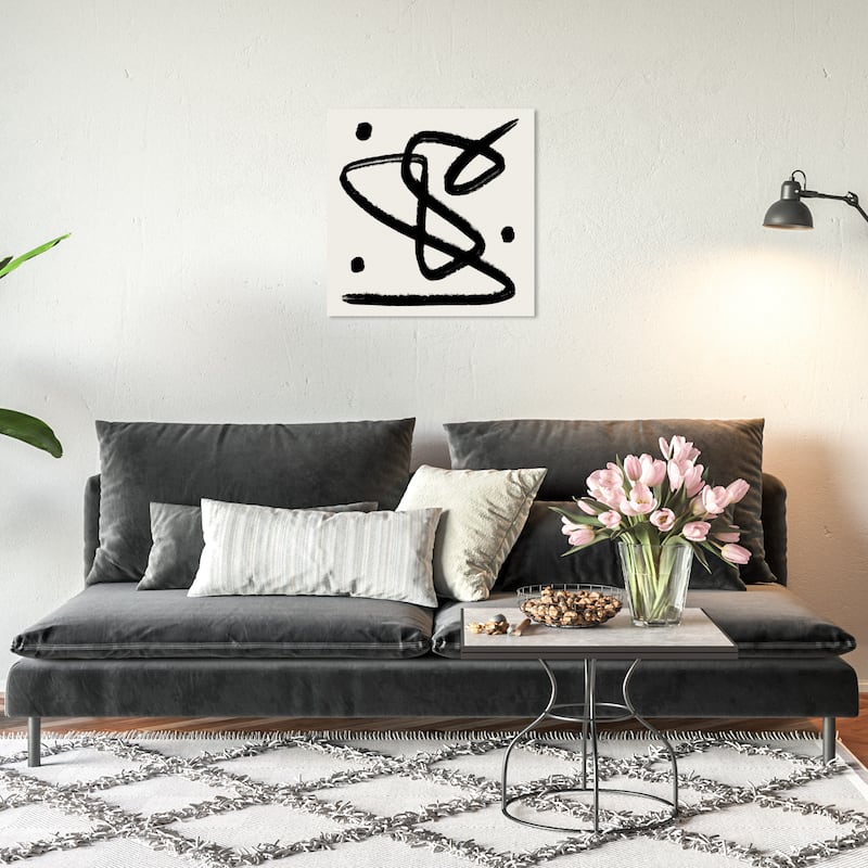 Wynwood Studio Prints Abstract Dreaming in Lines I Black and Cream White Modern & Contemporary Wall Art Canvas Print - 20 x 20