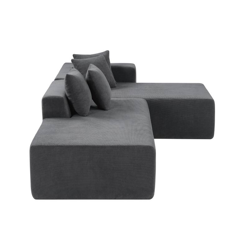 Modular Sectional Couch, Boneless L Shaped Cloud Sofa with Chaise Lounge, Corduroy Upholstered Couches