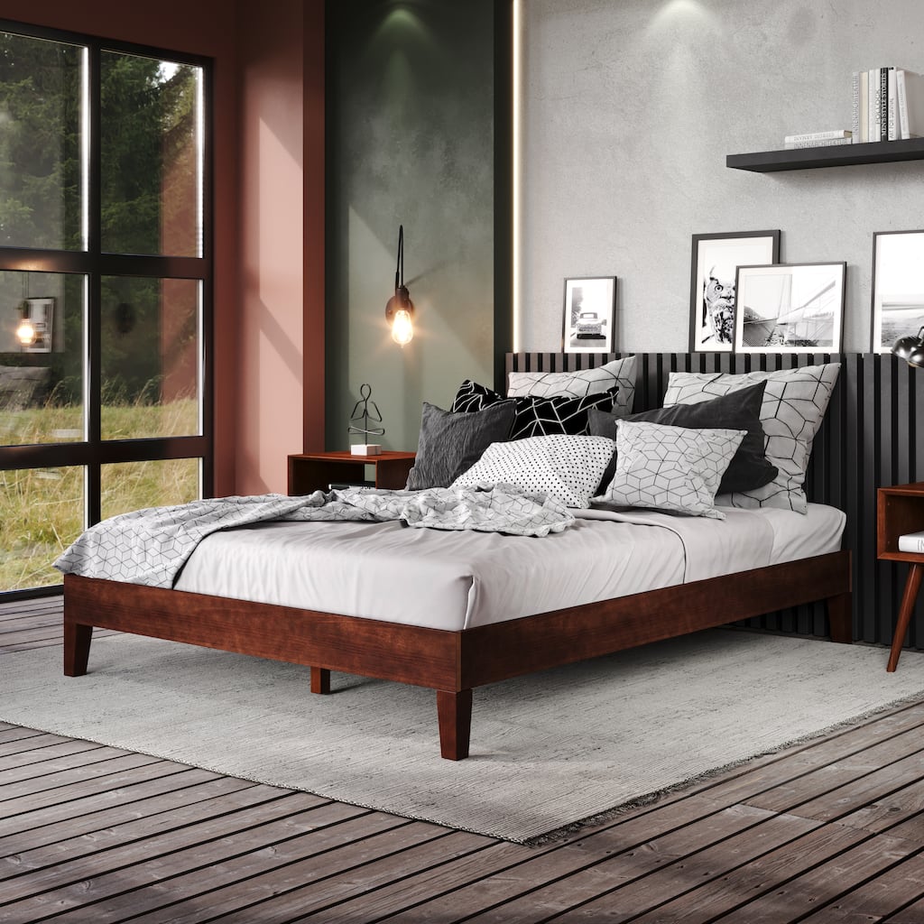 Natural Pine Queen Platform Bed with 6.5-Inch Clearance and 28-Slat Dual-Zone Support